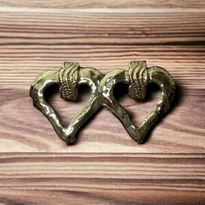 Vintage Gold Tone Heart Earrings Pierced‎ Chunky 80s Gold Tone Details